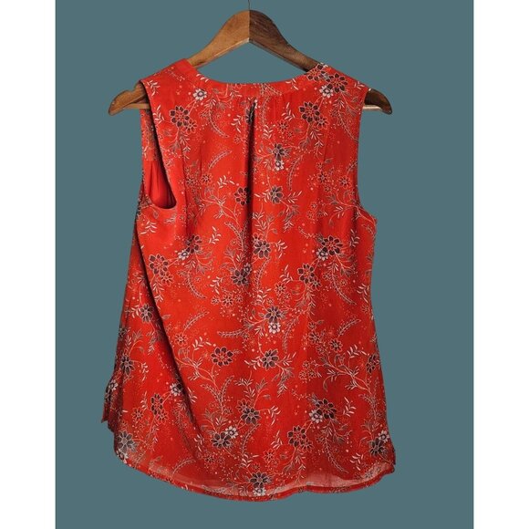 2/$35 Daniel Rainn Orange Floral Sleeveless Lined Blouse Pleated Neckline Small - Picture 3 of 9